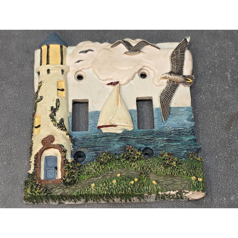 Vintage Nautical Lighthouse Sailboat 3D Resin Double Toggle Light Switch Cover